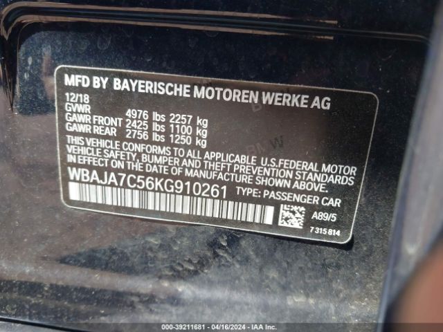 WBAJA7C56KG910261 BMW 530i Xdrive