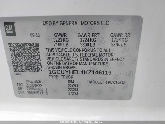 1GCUYHEL4KZ146119 Chevrolet Silverado 1500 High Country