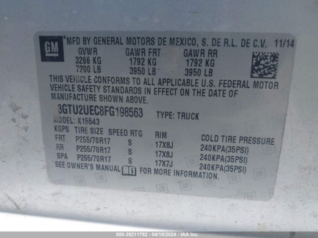 3GTU2UEC8FG198563 GMC Sierra 1500 Sle