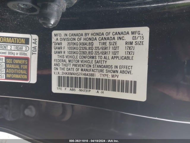 Honda CR-V EX 2015 2HKRM4H57FH643881 Image 9