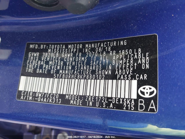 Toyota COROLLA SE 2019 5YFBURHE8KP880102 Image 9