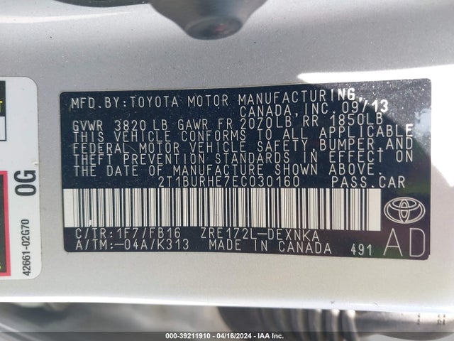 Toyota COROLLA LE 2014 2T1BURHE7EC030160 Image 9