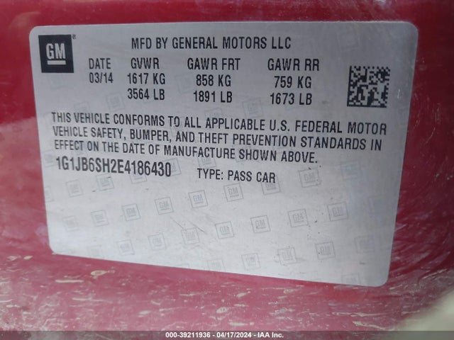 Chevrolet Sonic Ls Manual 2014 1G1JB6SH2E4186430 Image 9
