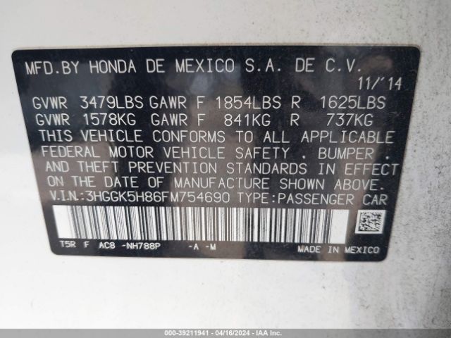 3HGGK5H86FM754690 Honda Fit Ex/ex-l
