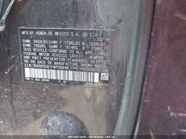 3HGGK5G81FM756848 Honda FIT EX