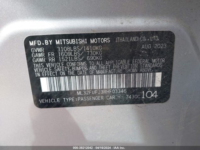 ML32FUFJ3RHF03346 Mitsubishi Mirage G4 Black Edition