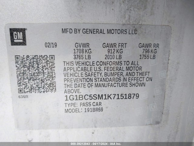 Chevrolet CRUZE LS 2019 1G1BC5SM1K7151879 Image 9