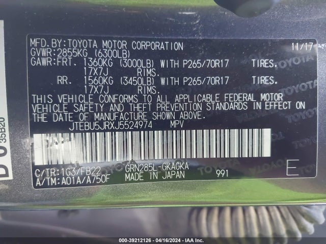 Toyota 4RUNNER SR5 2018 JTEBU5JRXJ5524974 Image 9