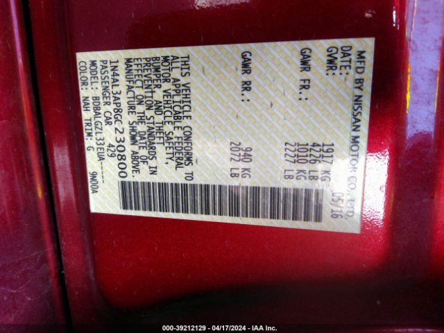 1N4AL3AP8GC230800 Nissan Altima 2.5/2.5 S/2.5 Sl/2.5 Sr/2.5 Sv