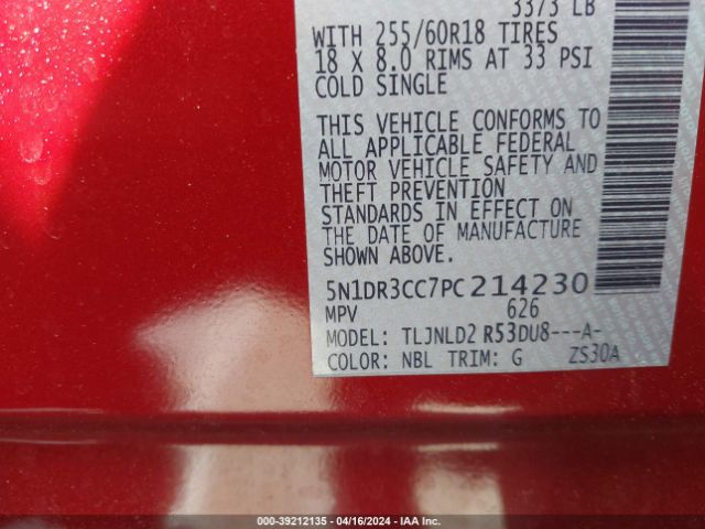 5N1DR3CC7PC214230 Nissan Pathfinder Sl 4wd