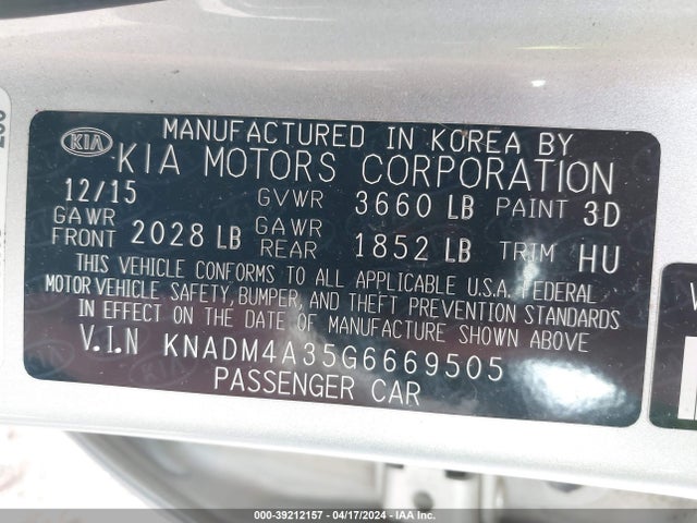 KIA RIO LX 2016 KNADM4A35G6669505 Image 9