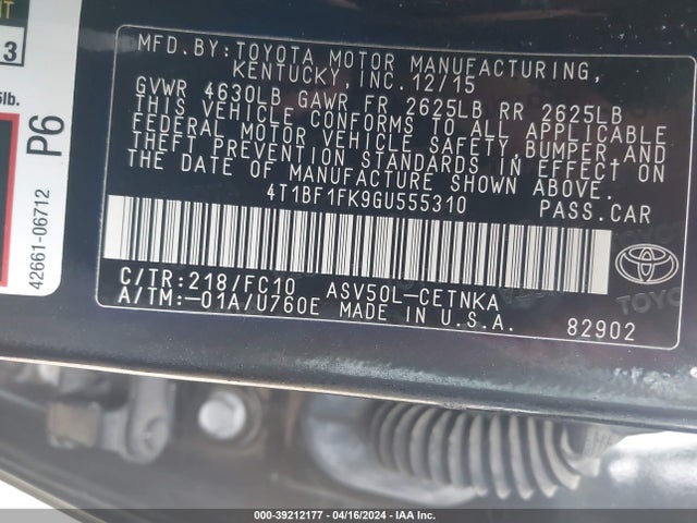Toyota CAMRY LE 2016 4T1BF1FK9GU555310 Image 9