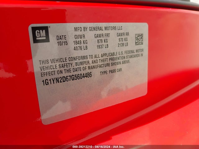 Chevrolet Corvette Z06 2016 1G1YN2D67G5604486 Image 9