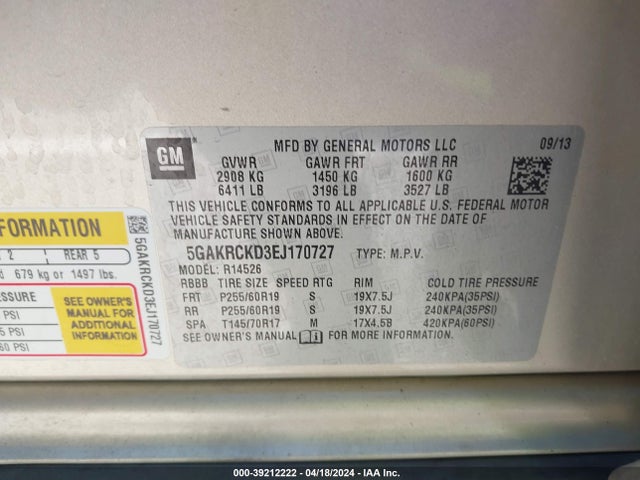5GAKRCKD3EJ170727 Buick Enclave Premium