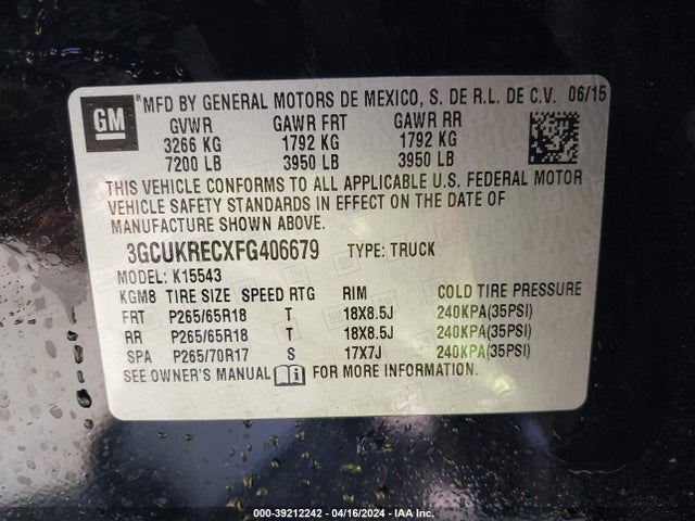 Chevrolet Silverado 1500 2lt 2015 3GCUKRECXFG406679 Image 9