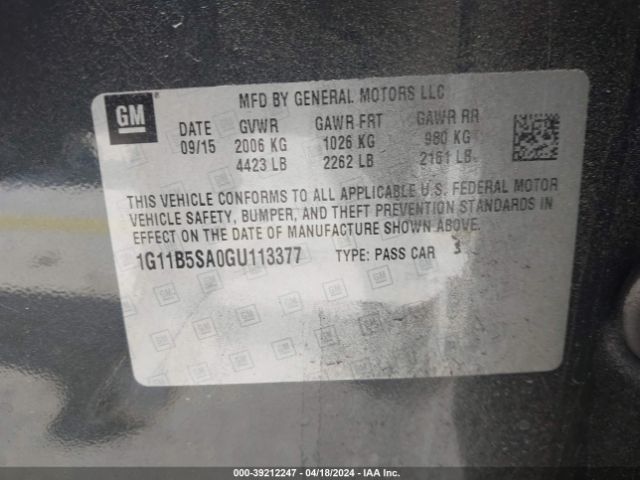 1G11B5SA0GU113377 Chevrolet Malibu Limited Ls