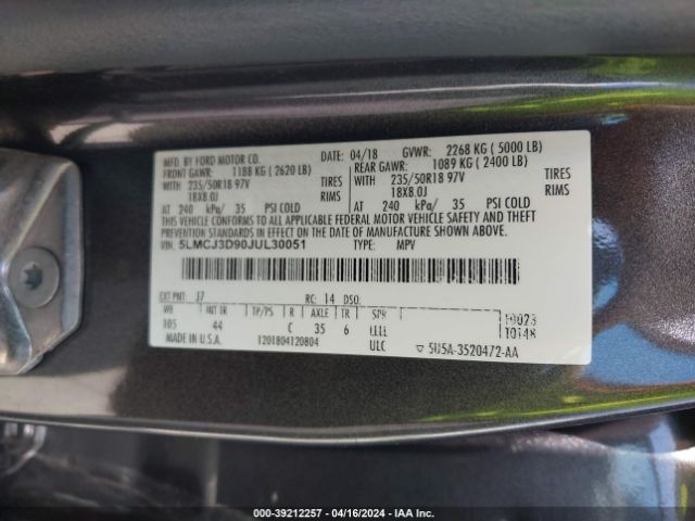 5LMCJ3D90JUL30051 Lincoln Mkc Reserve