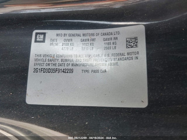 Chevrolet Camaro 1lt 2015 2G1FD3D35F9142209 Image 9