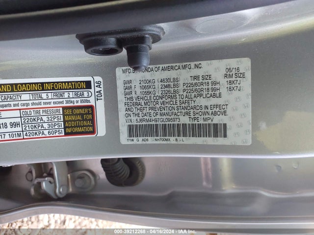 Honda Cr-v Touring 2016 5J6RM4H97GL095973 Image 9