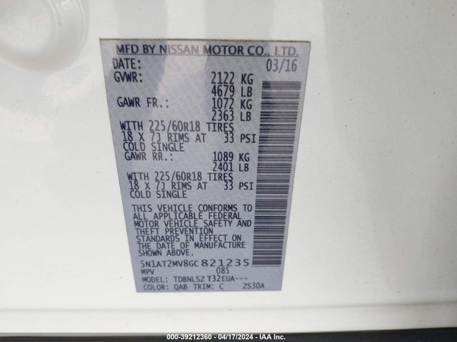 Nissan Rogue Sl 2016 5N1AT2MV8GC821235 Image 9