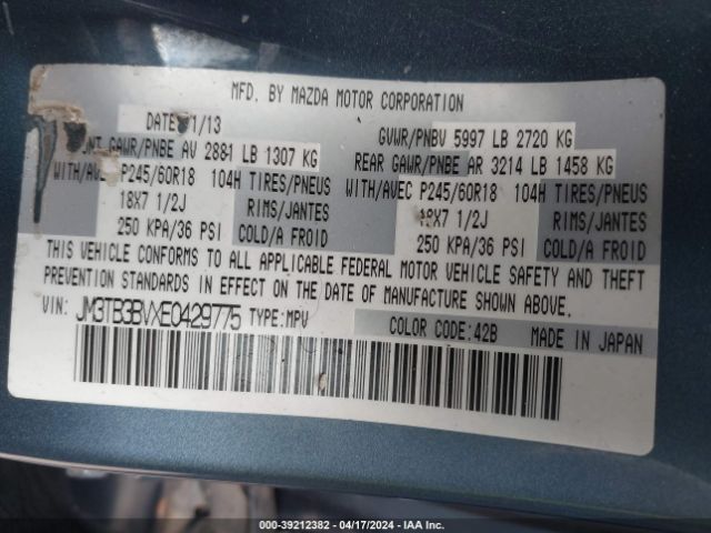 JM3TB3BVXE0429775 Mazda CX-9 SPORT