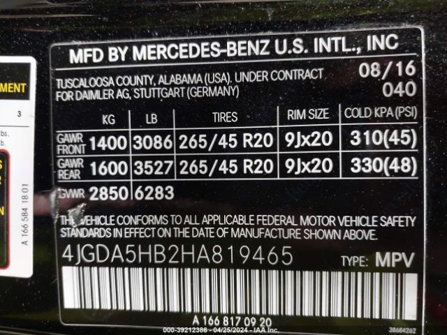 4JGDA5HB2HA819465 Mercedes-Benz Gle 350 4matic