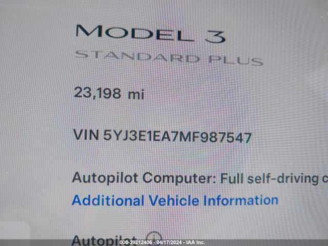 5YJ3E1EA7MF987547 Tesla Model 3 Standard Range Plus Rear-wheel Drive