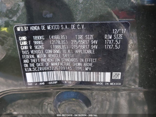 Honda HR-V LX 2018 3CZRU6H32JG709145 Image 9