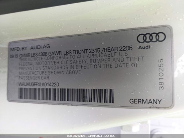 WAUAUGFF4LA014220 Audi A3 Premium 40 Tfsi Front-wheel Drive S Tronic