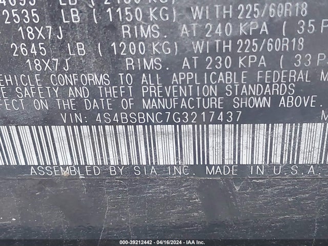 Subaru Outback 2.5i Limited 2016 4S4BSBNC7G3217437 Image 9