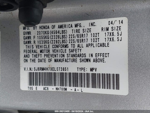 Honda Cr-v Ex-l 2014 5J6RM4H7XEL073851 Image 9