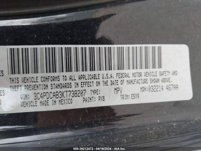3C4PDCAB3KT738207 Dodge Journey Se Value Package