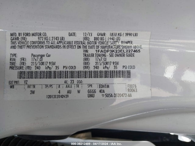 Ford FOCUS SE 2014 1FADP3K23EL227465 Image 9