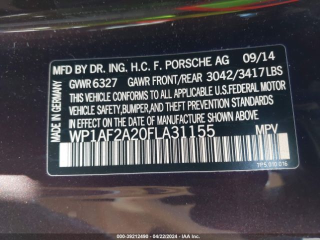 WP1AF2A20FLA31155 Porsche Cayenne Diesel