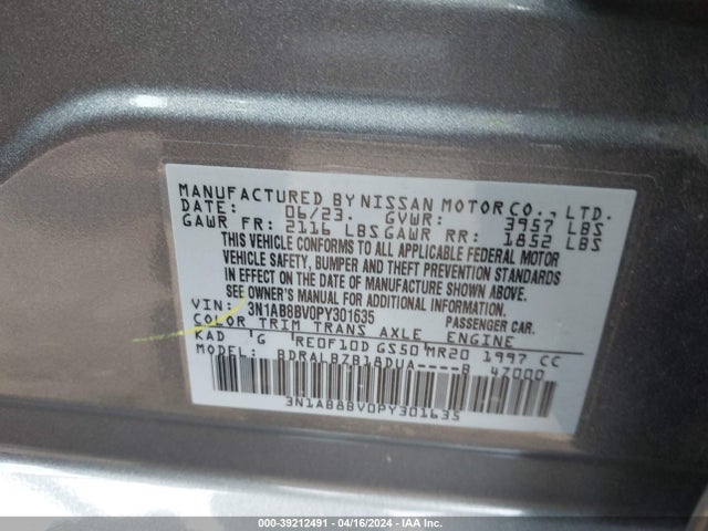 Nissan Sentra S Xtronic Cvt 2023 3N1AB8BV0PY301635 Image 9