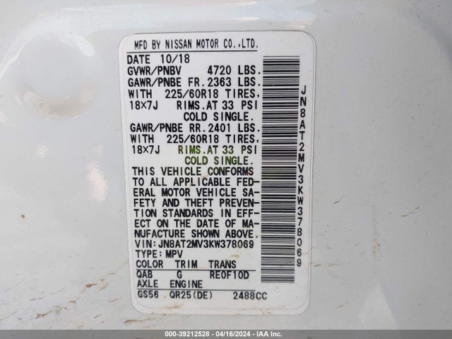 Nissan ROGUE SV 2019 JN8AT2MV3KW378069 Image 9