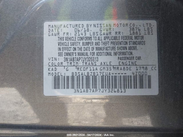 Nissan SENTRA S 2018 3N1AB7AP7JY326813 Image 9