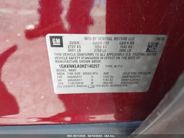 GMC Acadia Sle-1 2017 1GKKNKLA0HZ148297 Image 9