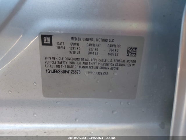 Chevrolet Sonic Ltz Auto 2015 1G1JE6SB0F4123878 Image 9