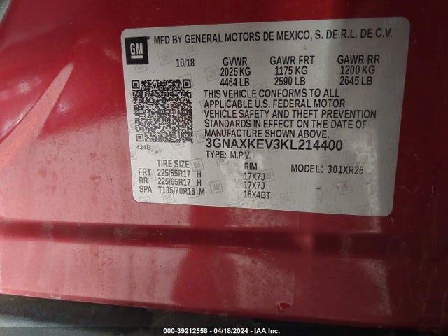 Chevrolet EQUINOX LT 2019 3GNAXKEV3KL214400 Image 9