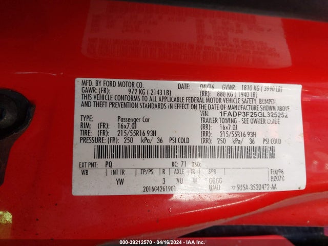 Ford FOCUS SE 2016 1FADP3F29GL325252 Image 9