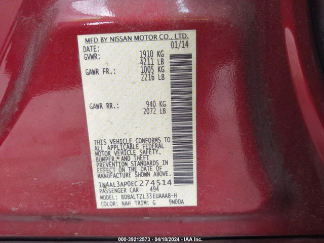 Nissan Altima 2.5 Sv 2014 1N4AL3AP0EC274514 Image 9