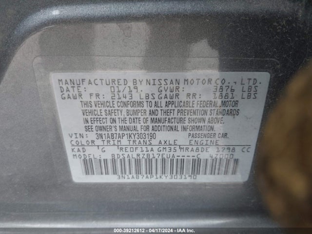 Nissan SENTRA SR 2019 3N1AB7AP1KY303190 Image 9