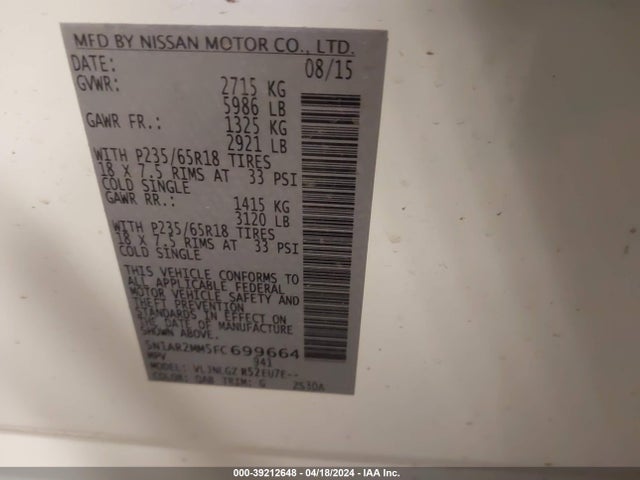 Nissan Pathfinder Sl 2015 5N1AR2MM5FC699664 Image 9