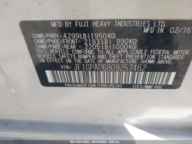 JF1GPAP68G9257462 Subaru Impreza 2.0i Sport Premium