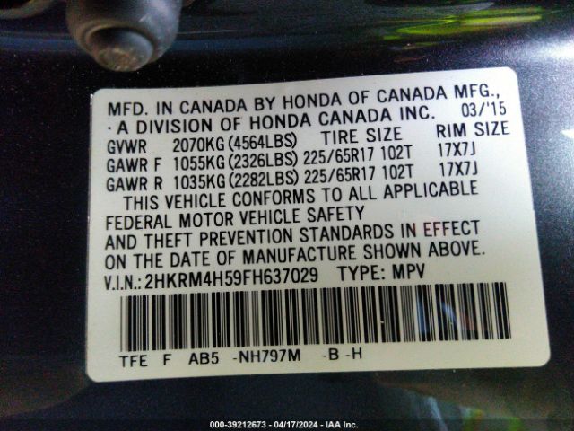 2HKRM4H59FH637029 Honda CR-V EX