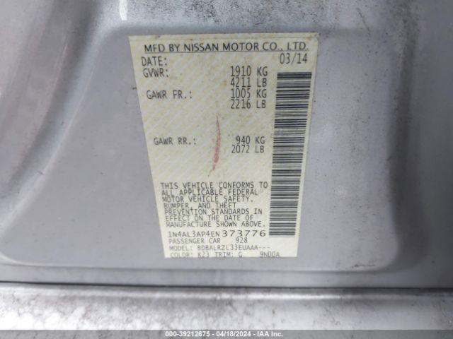 1N4AL3AP4EN373776 Nissan Altima 2.5/2.5 S/2.5 Sl/2.5 Sv