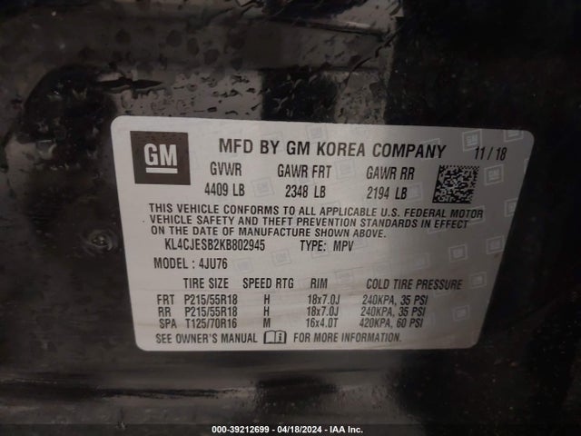 KL4CJESB2KB802945 Buick Encore Awd Preferred