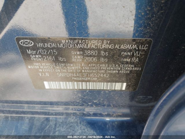 5NPDH4AE3FH652442 Hyundai ELANTRA SE