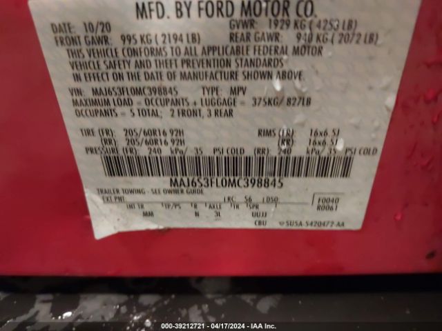 MAJ6S3FL0MC398845 Ford ECOSPORT S
